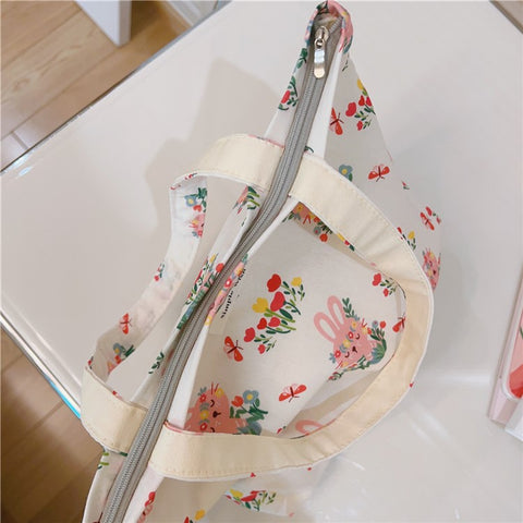 Cute Rabbit Printed Cotton Cloth Handbag Women Stylish Casual Tote Bag