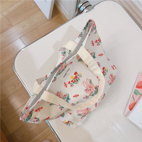 Cute Rabbit Printed Cotton Cloth Handbag Women Stylish Casual Tote Bag