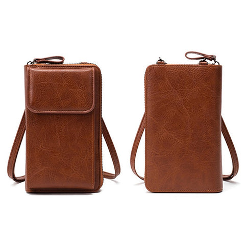 Stylish PU Leather Women Phone Bag Zipper Coin Purse Crossbody Bag