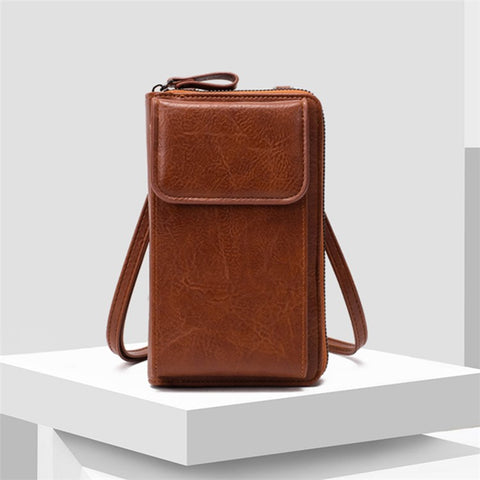 Stylish PU Leather Women Phone Bag Zipper Coin Purse Crossbody Bag