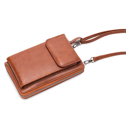 Stylish PU Leather Women Phone Bag Zipper Coin Purse Crossbody Bag