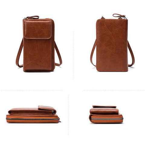 Stylish PU Leather Women Phone Bag Zipper Coin Purse Crossbody Bag