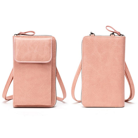 Stylish PU Leather Women Phone Bag Zipper Coin Purse Crossbody Bag