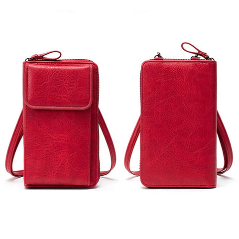 Stylish PU Leather Women Phone Bag Zipper Coin Purse Crossbody Bag