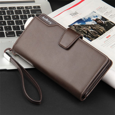 BAELLERRY S1063 Men Long Wallet Cellphone Holder Zipper PU Leather Clutch with Hand Strap
