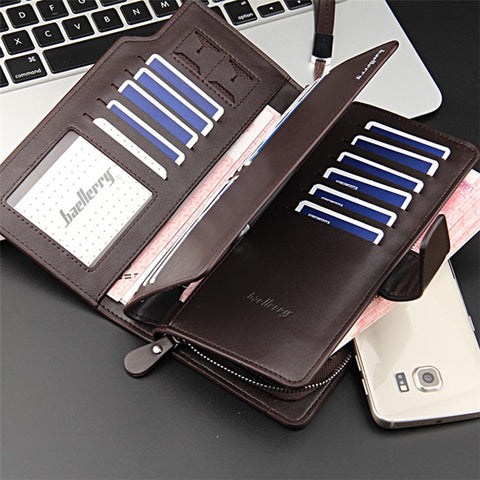 BAELLERRY S1063 Men Long Wallet Cellphone Holder Zipper PU Leather Clutch with Hand Strap