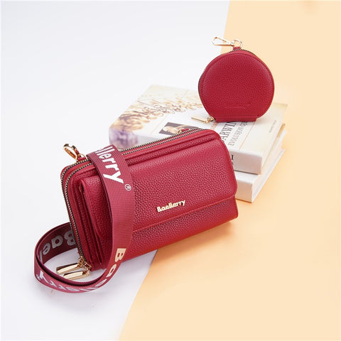 BAELLERRY N1897 PU Leather Crossbody Bag Litchi Texture Women Shoulder Handbag with Coin Purse Pouch