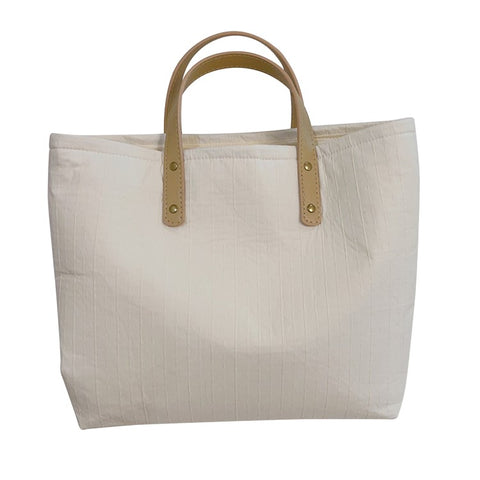 Simple Style Handbag Shopping Tote Bag Large Capacity Cotton+Spandex+PU Leather Travel Storage Hand Bag