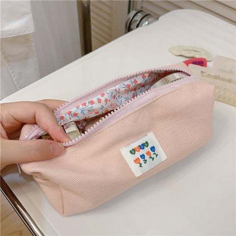 Pattern Design Cosmetic Organizer Pen Coin Key Toiletries Storage Bag Cotton Cloth+Canvas Makeup Pouch
