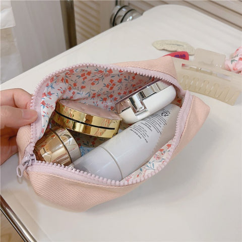 Pattern Design Cosmetic Organizer Pen Coin Key Toiletries Storage Bag Cotton Cloth+Canvas Makeup Pouch