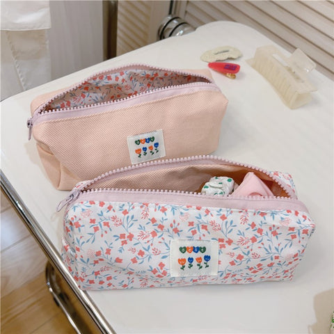 Pattern Design Cosmetic Organizer Pen Coin Key Toiletries Storage Bag Cotton Cloth+Canvas Makeup Pouch
