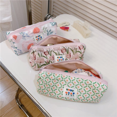 Pattern Design Cosmetic Organizer Pen Coin Key Toiletries Storage Bag Cotton Cloth+Canvas Makeup Pouch