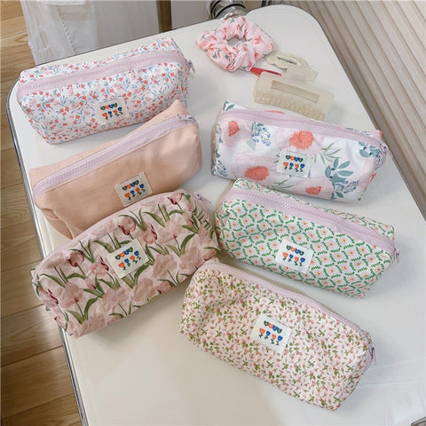 Pattern Design Cosmetic Organizer Pen Coin Key Toiletries Storage Bag Cotton Cloth+Canvas Makeup Pouch