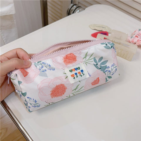 Pattern Design Cosmetic Organizer Pen Coin Key Toiletries Storage Bag Cotton Cloth+Canvas Makeup Pouch