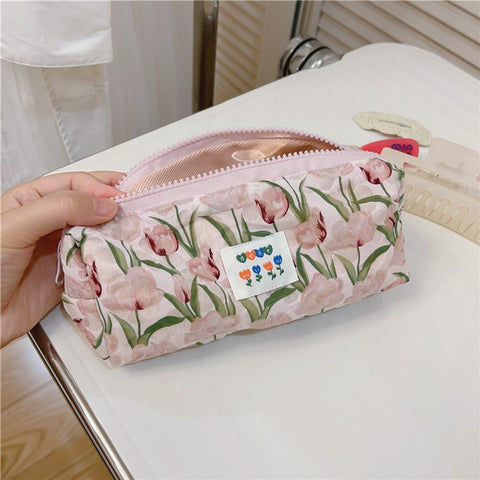 Pattern Design Cosmetic Organizer Pen Coin Key Toiletries Storage Bag Cotton Cloth+Canvas Makeup Pouch