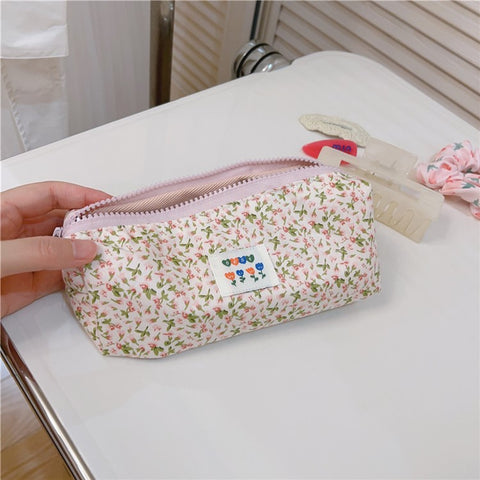 Pattern Design Cosmetic Organizer Pen Coin Key Toiletries Storage Bag Cotton Cloth+Canvas Makeup Pouch