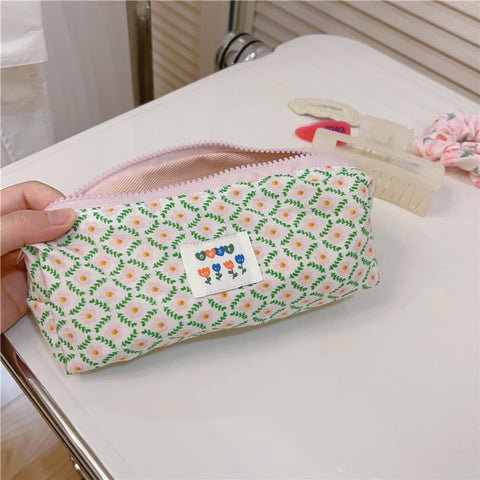 Pattern Design Cosmetic Organizer Pen Coin Key Toiletries Storage Bag Cotton Cloth+Canvas Makeup Pouch