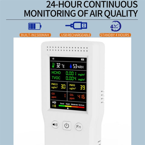 Air Quality Monitor 9-in-1 Formaldehyde Detector Temperature Humidity CO2 Meter Sensor Detect PM2.5 / PM10