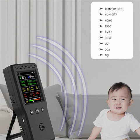 Air Quality Monitor 9-in-1 Formaldehyde Detector Temperature Humidity CO2 Meter Sensor Detect PM2.5 / PM10