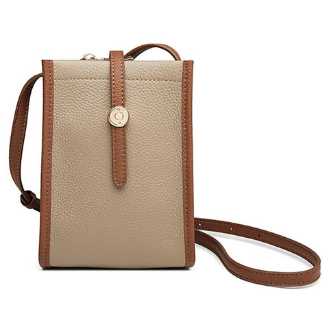 CKZC2243 Retro Women Crossbody Bag Top-Layer Cowhide Leather Phone Purse Zipper Shoulder Bag