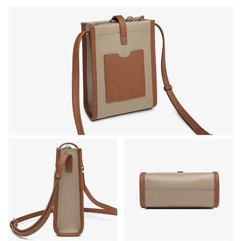 CKZC2243 Retro Women Crossbody Bag Top-Layer Cowhide Leather Phone Purse Zipper Shoulder Bag