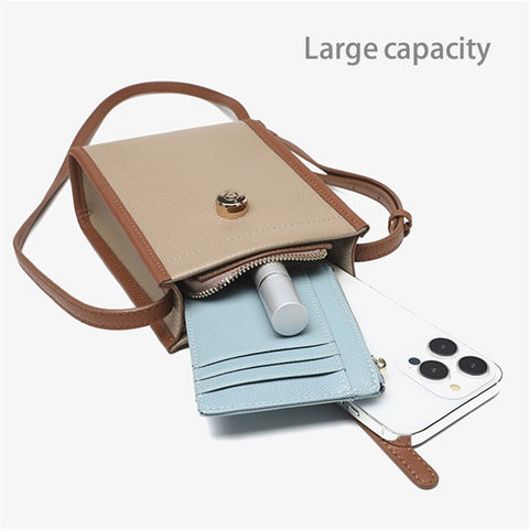 CKZC2243 Retro Women Crossbody Bag Top-Layer Cowhide Leather Phone Purse Zipper Shoulder Bag