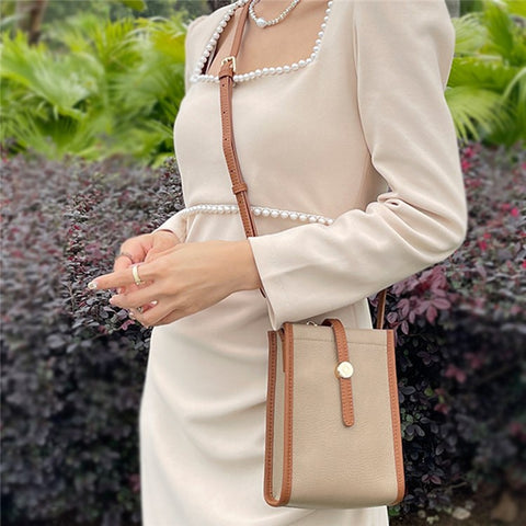 CKZC2243 Retro Women Crossbody Bag Top-Layer Cowhide Leather Phone Purse Zipper Shoulder Bag