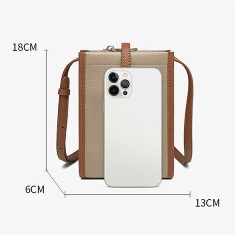 CKZC2243 Retro Women Crossbody Bag Top-Layer Cowhide Leather Phone Purse Zipper Shoulder Bag