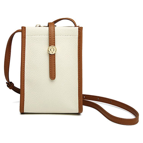 CKZC2243 Retro Women Crossbody Bag Top-Layer Cowhide Leather Phone Purse Zipper Shoulder Bag