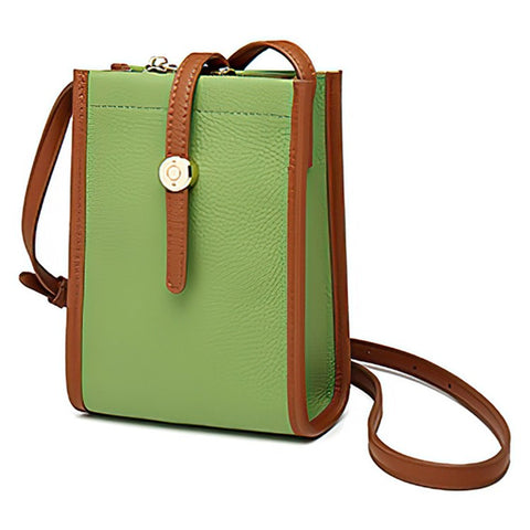 CKZC2243 Retro Women Crossbody Bag Top-Layer Cowhide Leather Phone Purse Zipper Shoulder Bag