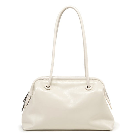 9665 Women Tote Underarm Bag Cowhide Leather Large Capacity Zipper Travel Handbag