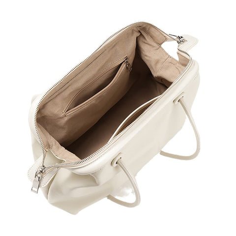 9665 Women Tote Underarm Bag Cowhide Leather Large Capacity Zipper Travel Handbag