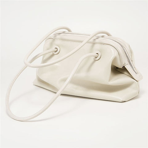 9665 Women Tote Underarm Bag Cowhide Leather Large Capacity Zipper Travel Handbag