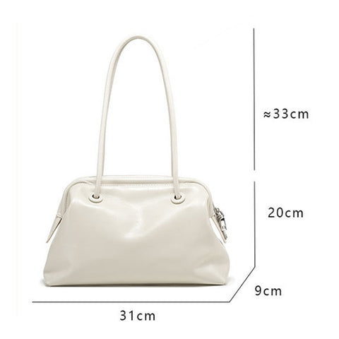 9665 Women Tote Underarm Bag Cowhide Leather Large Capacity Zipper Travel Handbag