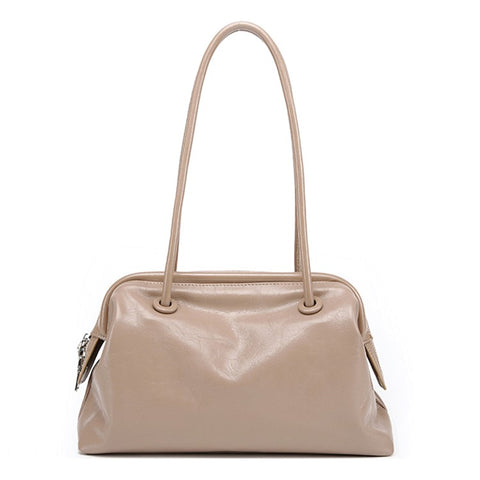 9665 Women Tote Underarm Bag Cowhide Leather Large Capacity Zipper Travel Handbag