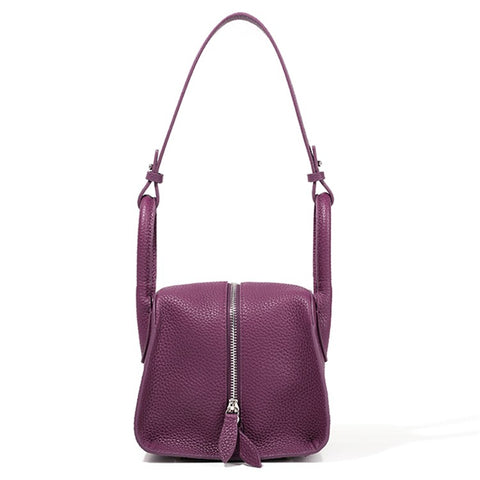 9661 Women Underarm Bag Top Layer Cowhide Leather Zipper Splicing Handbag Armpit Bag