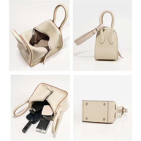 9661 Women Underarm Bag Top Layer Cowhide Leather Zipper Splicing Handbag Armpit Bag