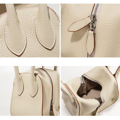 9661 Women Underarm Bag Top Layer Cowhide Leather Zipper Splicing Handbag Armpit Bag