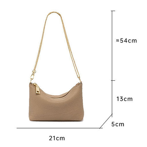 9632 Women Zipper Dumpling Bag Handbag Top Layer Cowhide Leather Crossbody Shoulder Bag with Chain Strap