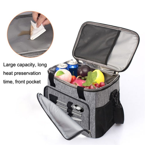 24L Thermal Insulated Travel Lunch Bag Waterproof Oxford Cloth Picnic Cooler Tote Shoulder Bag