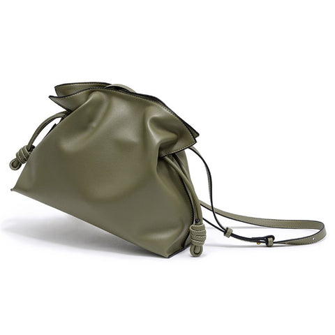 8820 Stylish Cowhide Leather Women Drawstring Carrying Bag Single Shoulder Crossbody Bag