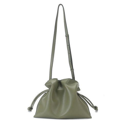 8820 Stylish Cowhide Leather Women Drawstring Carrying Bag Single Shoulder Crossbody Bag