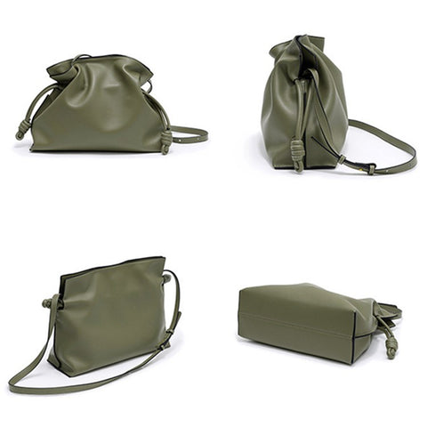 8820 Stylish Cowhide Leather Women Drawstring Carrying Bag Single Shoulder Crossbody Bag