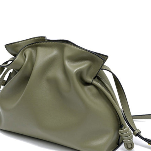 8820 Stylish Cowhide Leather Women Drawstring Carrying Bag Single Shoulder Crossbody Bag