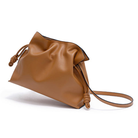8820 Stylish Cowhide Leather Women Drawstring Carrying Bag Single Shoulder Crossbody Bag