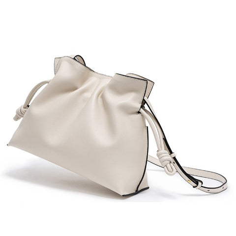 8820 Stylish Cowhide Leather Women Drawstring Carrying Bag Single Shoulder Crossbody Bag