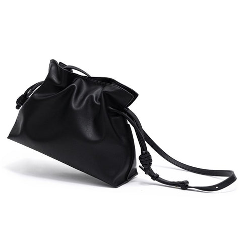 8820 Stylish Cowhide Leather Women Drawstring Carrying Bag Single Shoulder Crossbody Bag