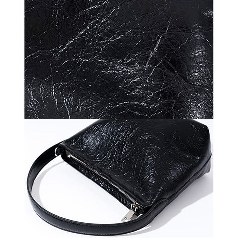 9672 Waxy First Layer Cowhide Leather Handbag Women Single Shoulder Crossbody Bag