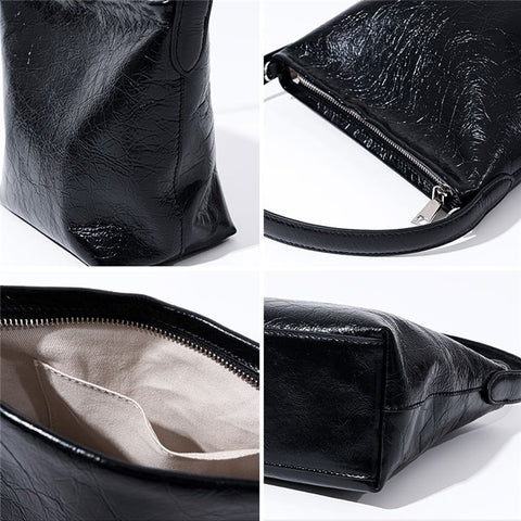 9672 Waxy First Layer Cowhide Leather Handbag Women Single Shoulder Crossbody Bag