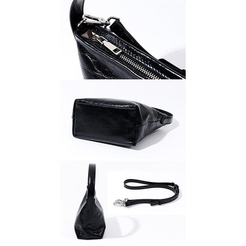 9672 Waxy First Layer Cowhide Leather Handbag Women Single Shoulder Crossbody Bag